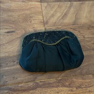 Vintage Genie Black Satin Beaded Clutch Purse